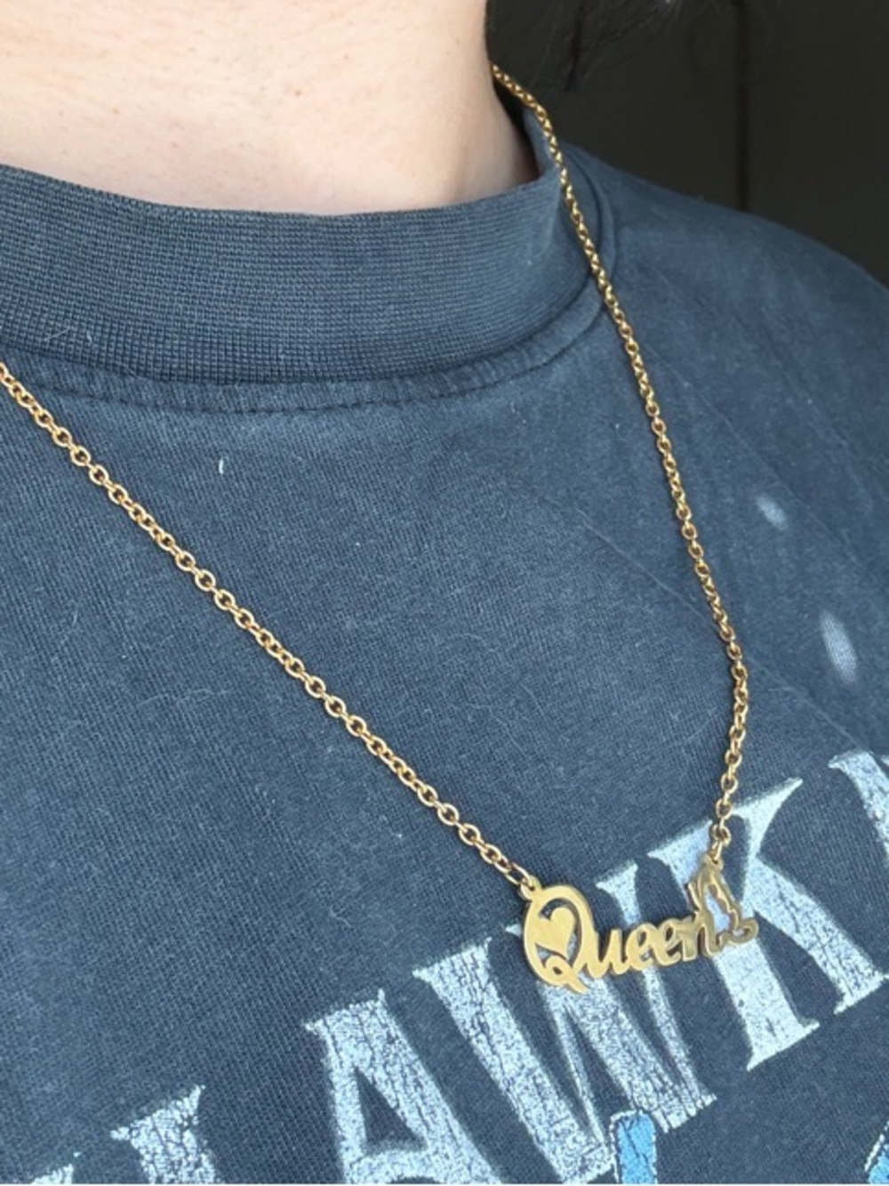 Gold 'Queen' Script Necklace - Women's Jewelry